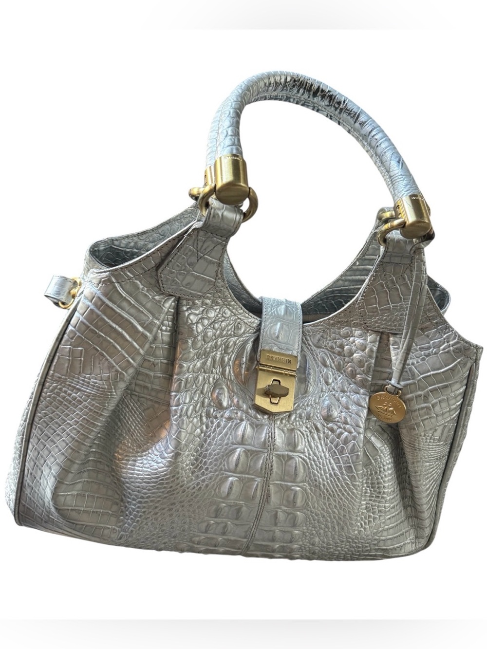 Brahmin Elisa Silver Croc-Embossed Satchel - Picture 7 of 15
